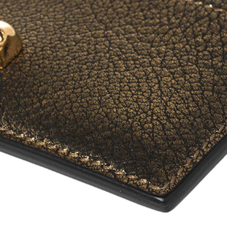 Pre Owned  Alexander Mcqueen Metallic Gold Leather Skull Card Holder