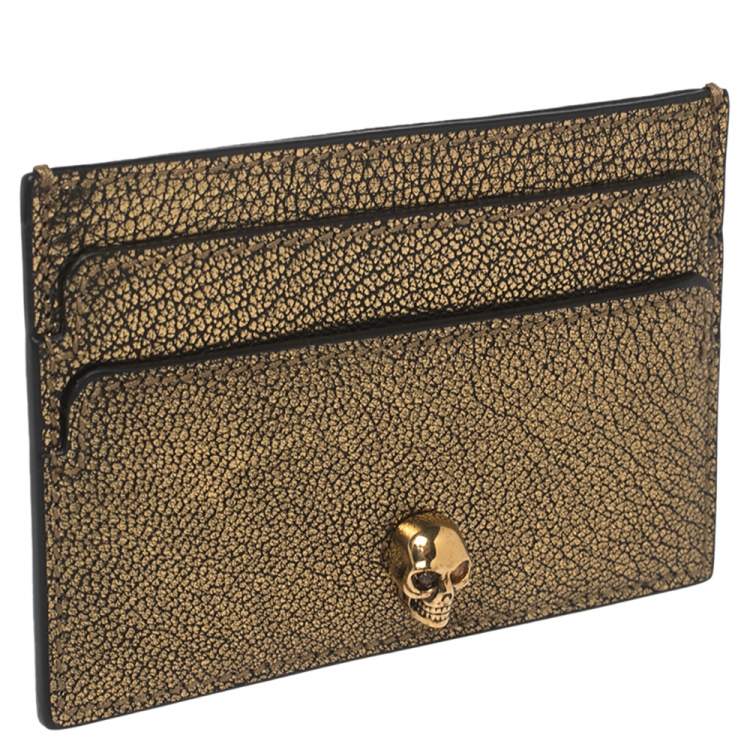 Pre Owned  Alexander Mcqueen Metallic Gold Leather Skull Card Holder