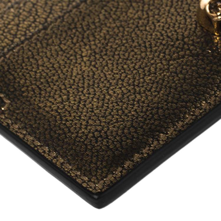 Pre Owned  Alexander Mcqueen Metallic Gold Leather Skull Card Holder
