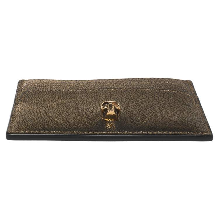 Pre Owned  Alexander Mcqueen Metallic Gold Leather Skull Card Holder