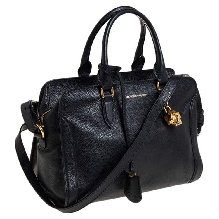 Pre Owned Alexander McQueen Black Leather Skull Padlock Satchel