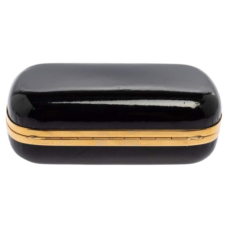 Pre Owned Alexander McQueen Black Patent Leather Skull Box Clutch