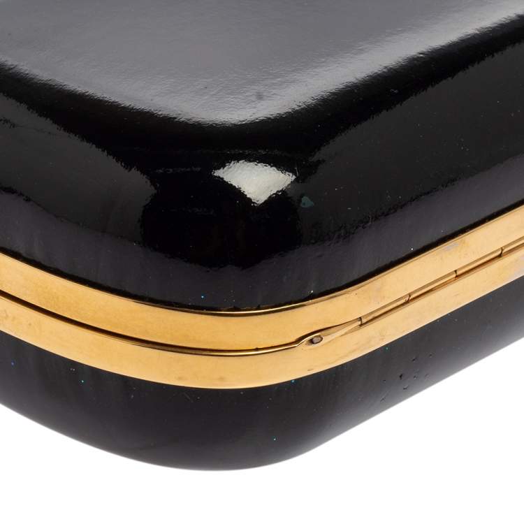Pre Owned Alexander McQueen Black Patent Leather Skull Box Clutch