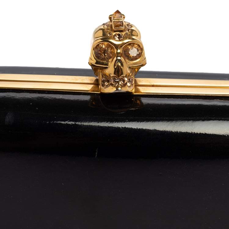 Pre Owned Alexander McQueen Black Patent Leather Skull Box Clutch