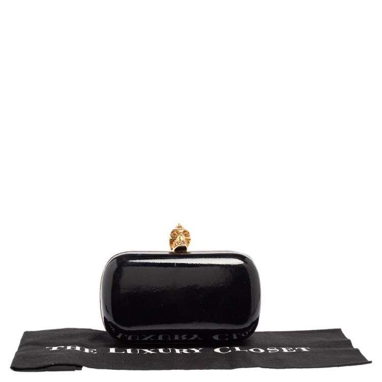 Pre Owned Alexander McQueen Black Patent Leather Skull Box Clutch