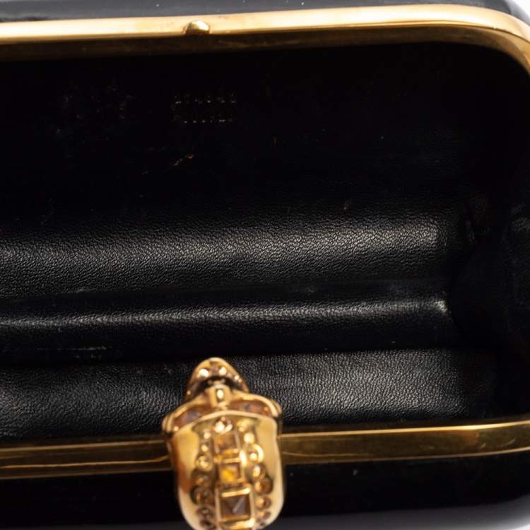 Pre Owned Alexander McQueen Black Patent Leather Skull Box Clutch