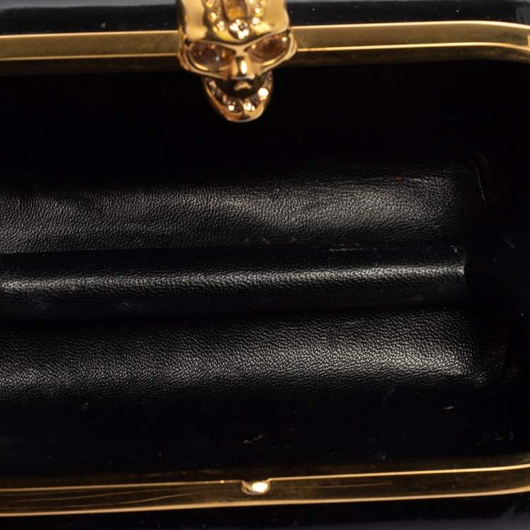 Pre Owned Alexander McQueen Black Patent Leather Skull Box Clutch