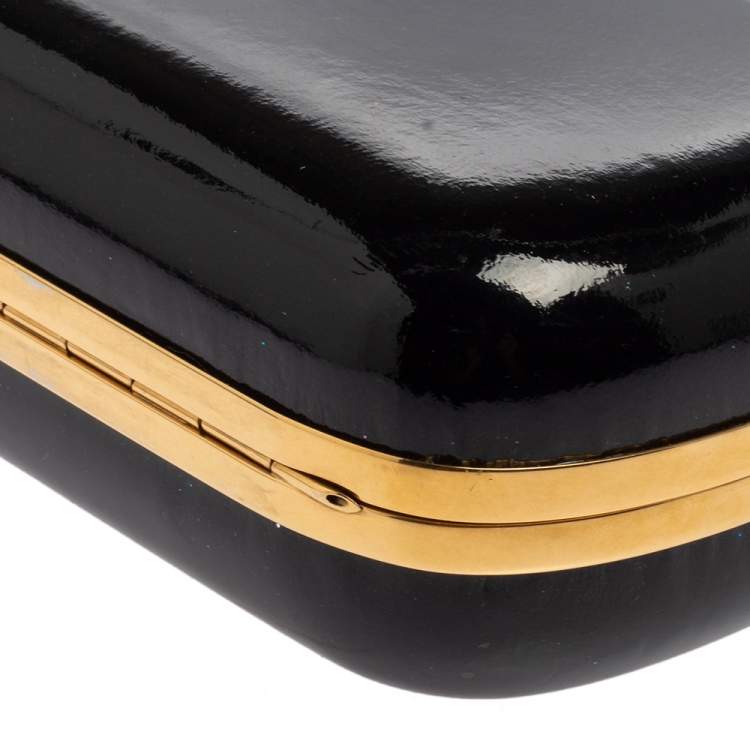 Pre Owned Alexander McQueen Black Patent Leather Skull Box Clutch