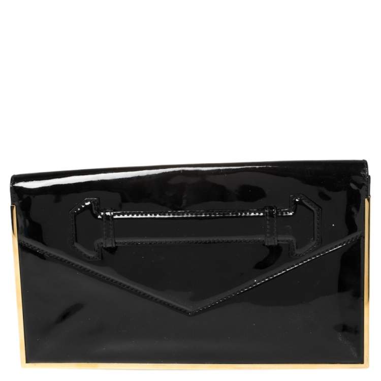 Pre Owned Alexander McQueen Black Patent Leather Envelope Clutch