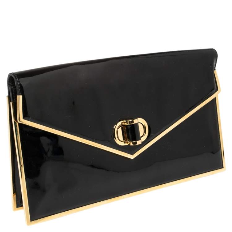 Pre Owned Alexander McQueen Black Patent Leather Envelope Clutch