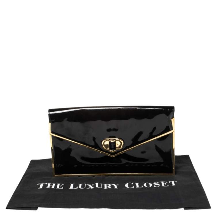 Pre Owned Alexander McQueen Black Patent Leather Envelope Clutch