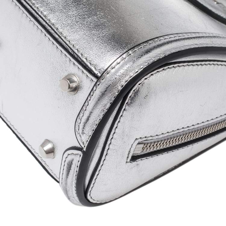 Pre Owned Alexander McQueen Metallic Silver Leather Mini Heroine Bag