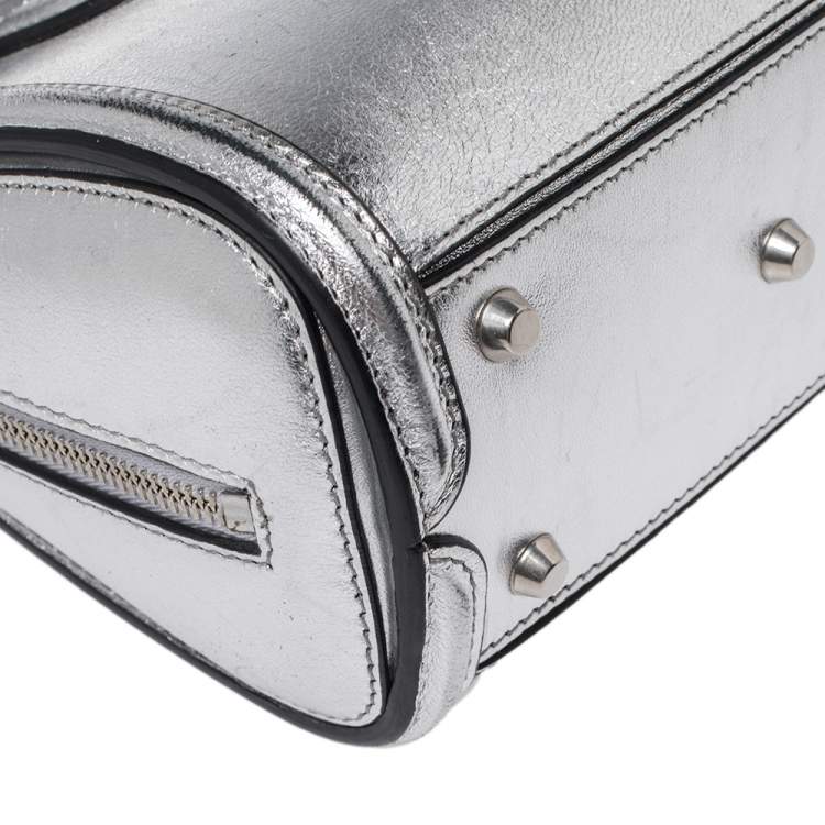 Pre Owned Alexander McQueen Metallic Silver Leather Mini Heroine Bag