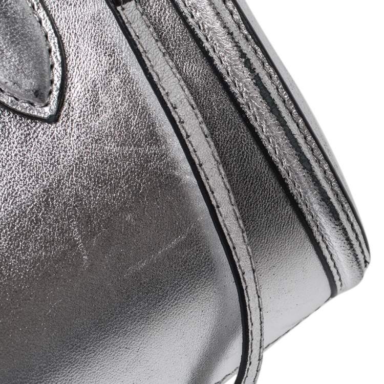 Pre Owned Alexander McQueen Metallic Silver Leather Mini Heroine Bag