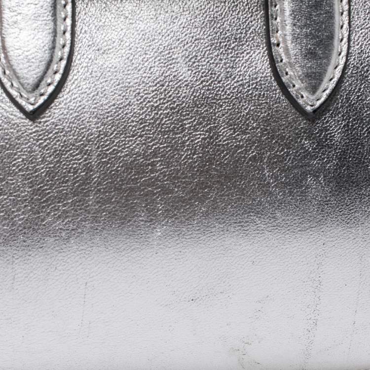 Pre Owned Alexander McQueen Metallic Silver Leather Mini Heroine Bag