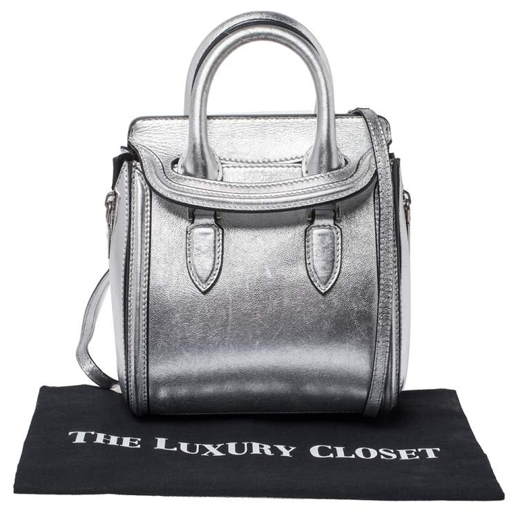 Pre Owned Alexander McQueen Metallic Silver Leather Mini Heroine Bag