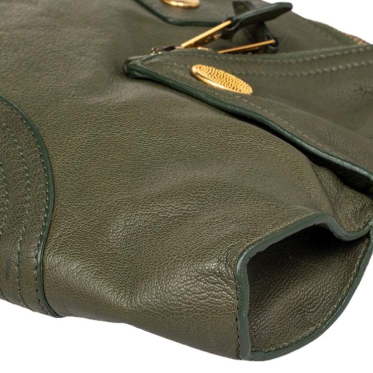 Pre Owned Alexander McQueen Green Leather De Manta Clutch