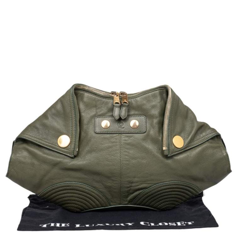 Pre Owned Alexander McQueen Green Leather De Manta Clutch