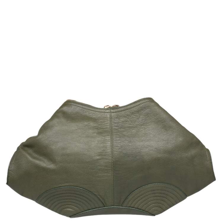 Pre Owned Alexander McQueen Green Leather De Manta Clutch