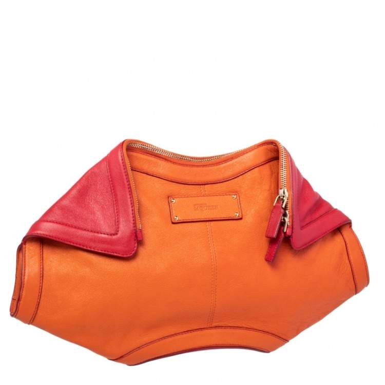Pre Owned Alexander McQueen Orange/Red Leather Medium De Manta Clutch
