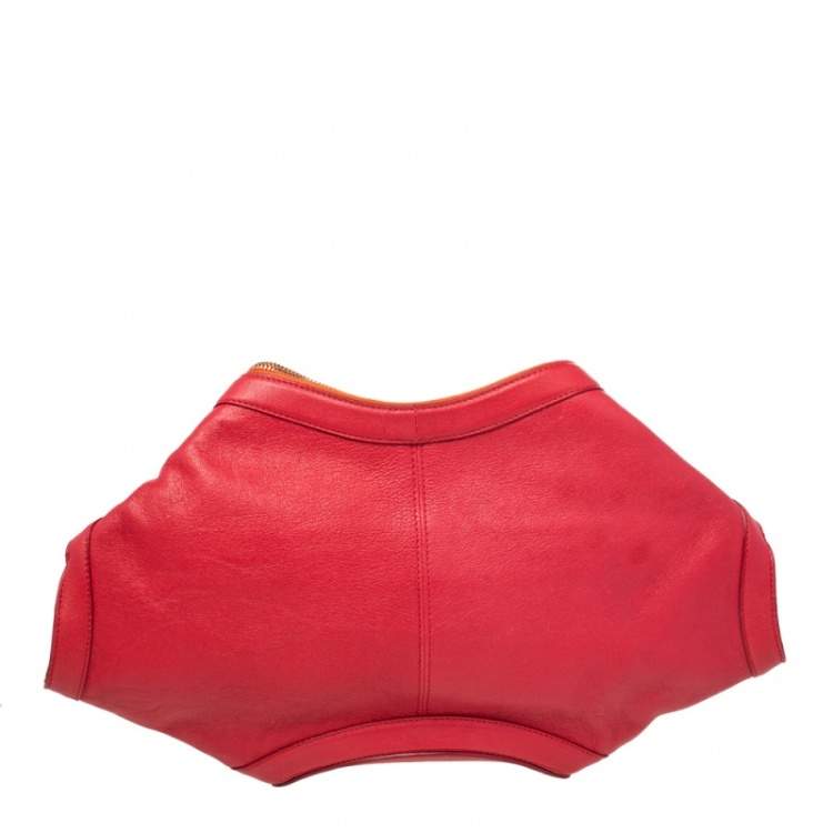 Pre Owned Alexander McQueen Orange/Red Leather Medium De Manta Clutch