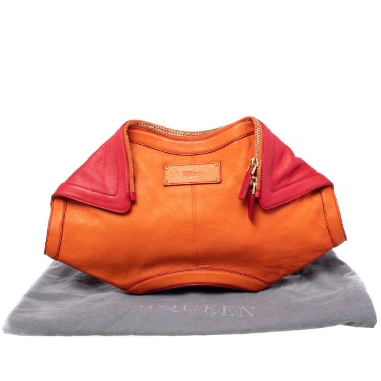 Pre Owned Alexander McQueen Orange/Red Leather Medium De Manta Clutch