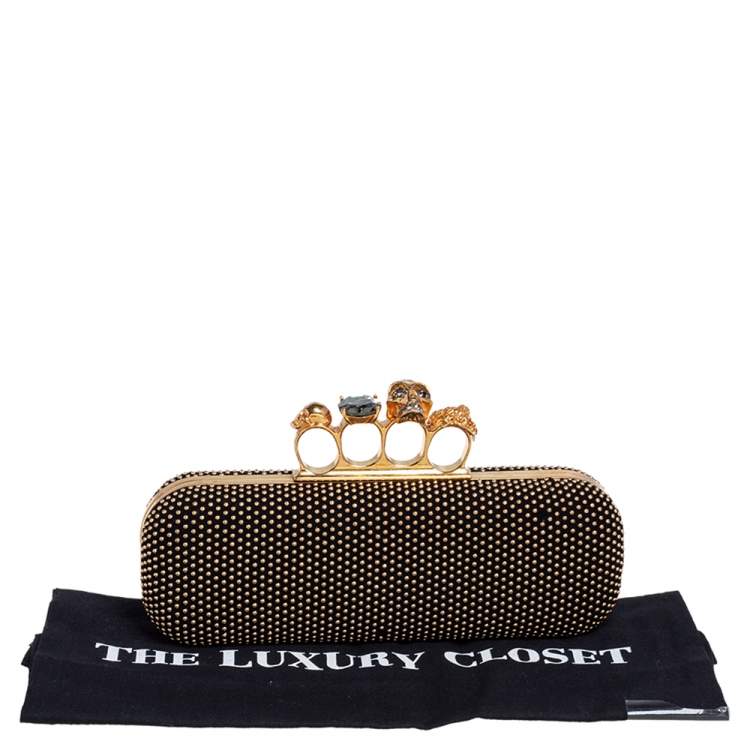 Pre Owned Alexander McQueen Black Suede Studded Skull Knuckle Clutch