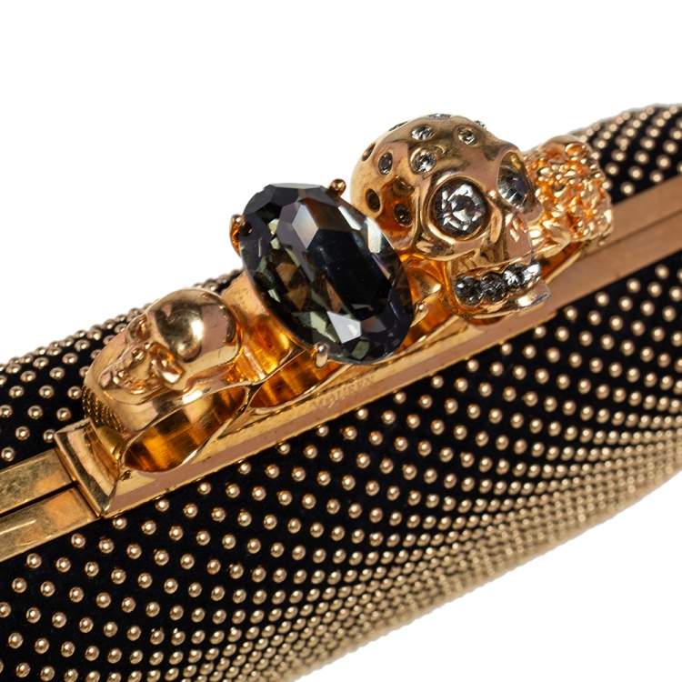 Pre Owned Alexander McQueen Black Suede Studded Skull Knuckle Clutch