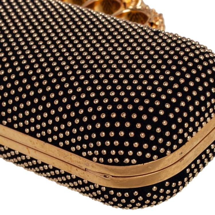 Pre Owned Alexander McQueen Black Suede Studded Skull Knuckle Clutch