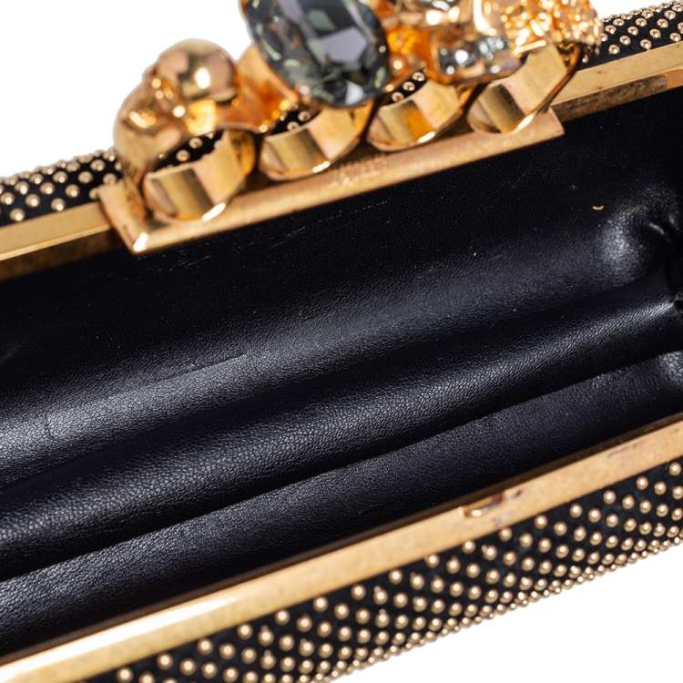 Pre Owned Alexander McQueen Black Suede Studded Skull Knuckle Clutch