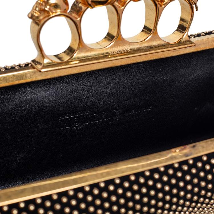 Pre Owned Alexander McQueen Black Suede Studded Skull Knuckle Clutch