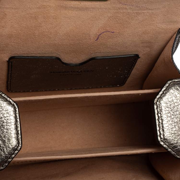 Pre Owned Alexander McQueen Metallic Leather Mini Box Crossbody Bag