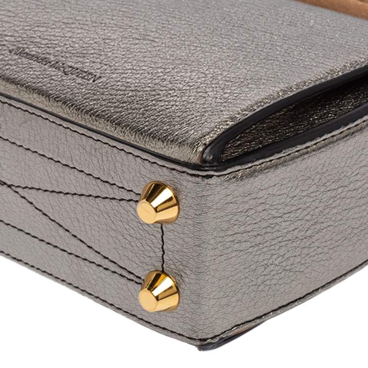 Pre Owned Alexander McQueen Metallic Leather Mini Box Crossbody Bag
