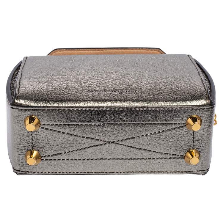 Pre Owned Alexander McQueen Metallic Leather Mini Box Crossbody Bag