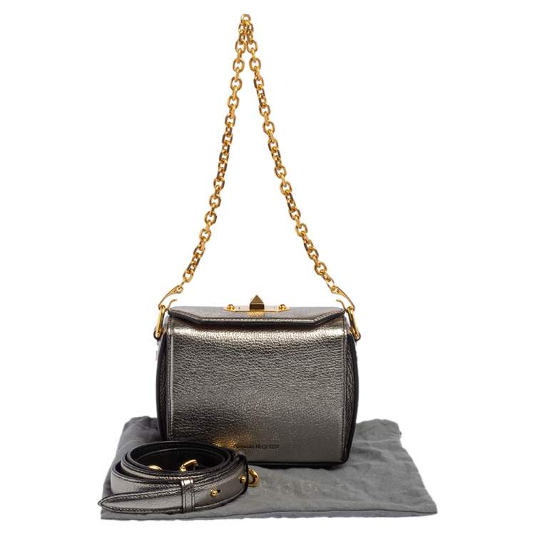Pre Owned Alexander McQueen Metallic Leather Mini Box Crossbody Bag