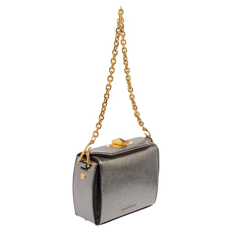 Pre Owned Alexander McQueen Metallic Leather Mini Box Crossbody Bag