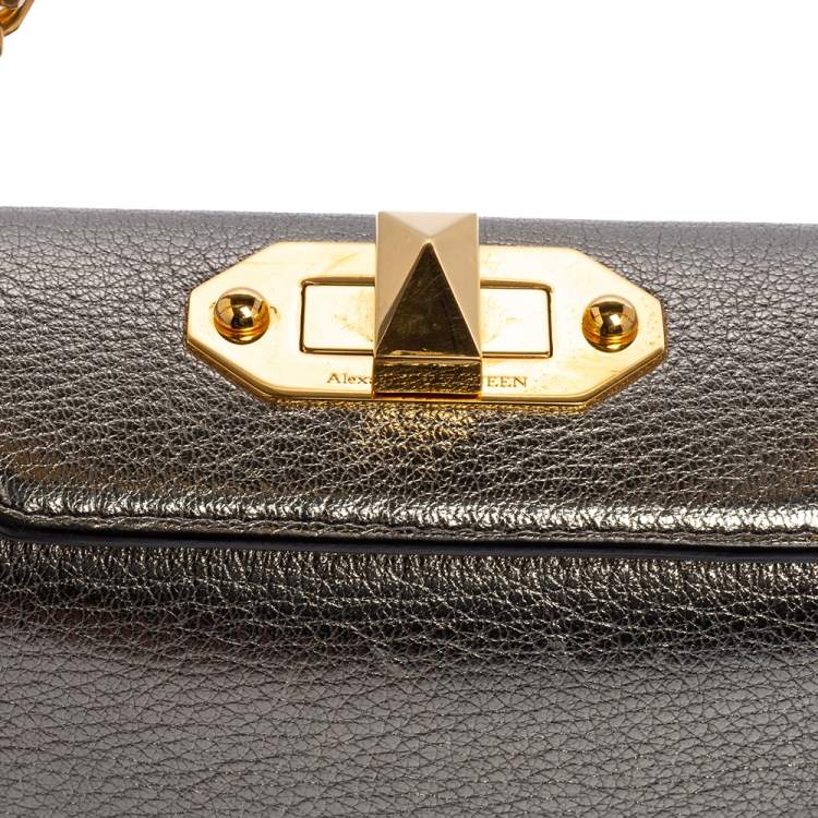 Pre Owned Alexander McQueen Metallic Leather Mini Box Crossbody Bag