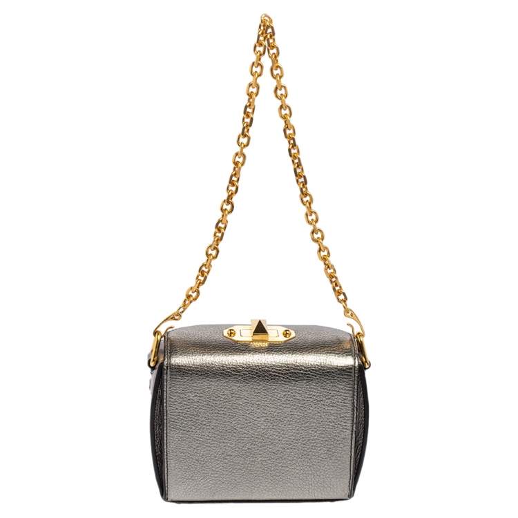 Pre Owned Alexander McQueen Metallic Leather Mini Box Crossbody Bag