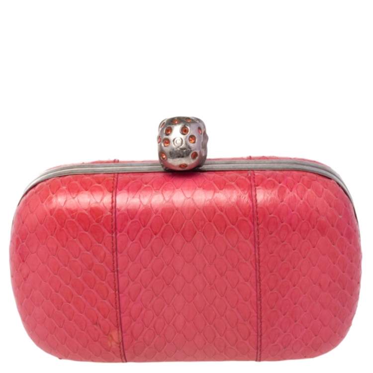 Pre Owned Alexander McQueen Pink Python Skull Box Clutch