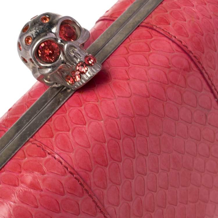 Pre Owned Alexander McQueen Pink Python Skull Box Clutch