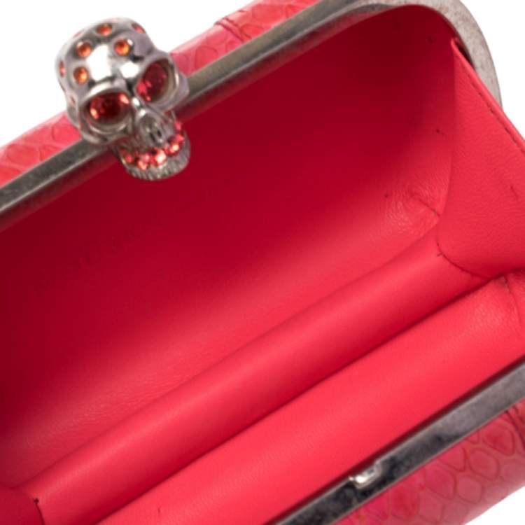 Pre Owned Alexander McQueen Pink Python Skull Box Clutch