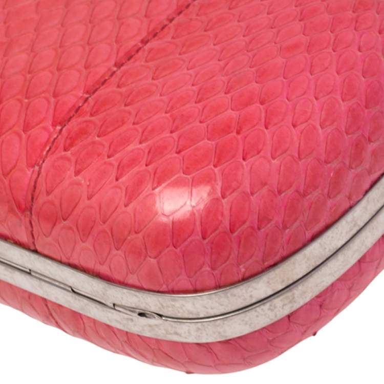 Pre Owned Alexander McQueen Pink Python Skull Box Clutch