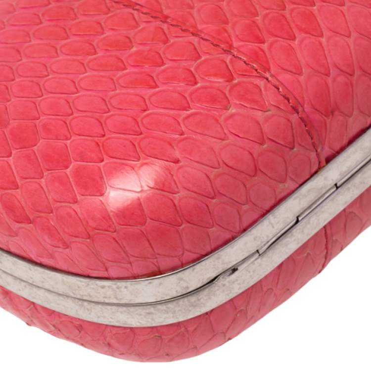 Pre Owned Alexander McQueen Pink Python Skull Box Clutch