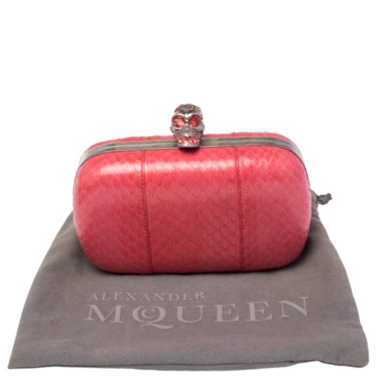 Pre Owned Alexander McQueen Pink Python Skull Box Clutch