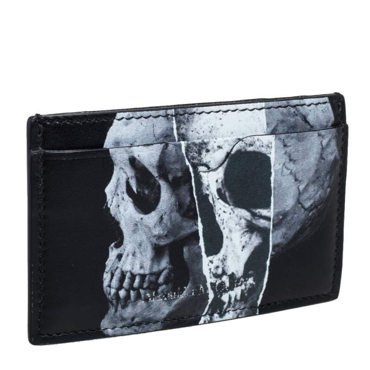 Pre Owned Alexander McQueen Black Leather Skull Print Card Holder