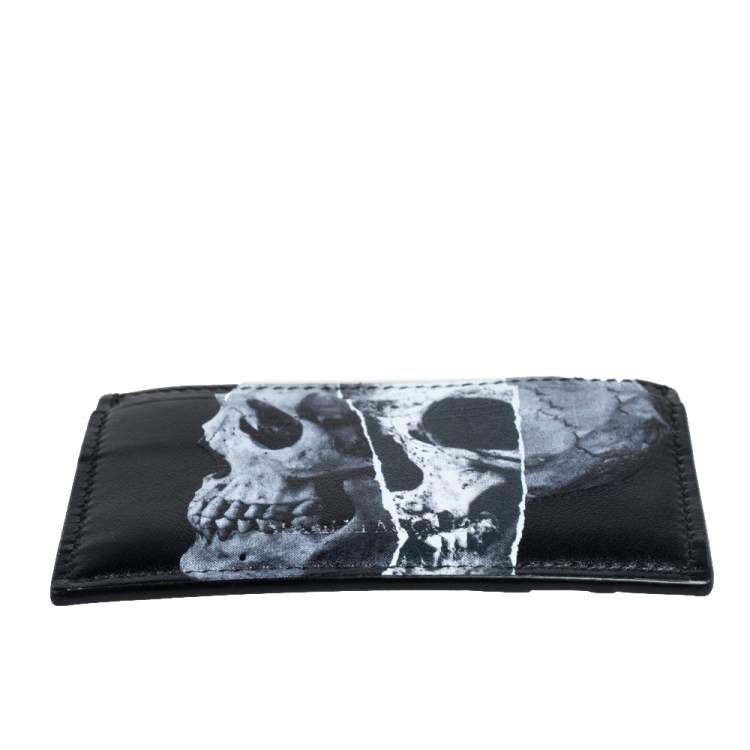 Pre Owned Alexander McQueen Black Leather Skull Print Card Holder