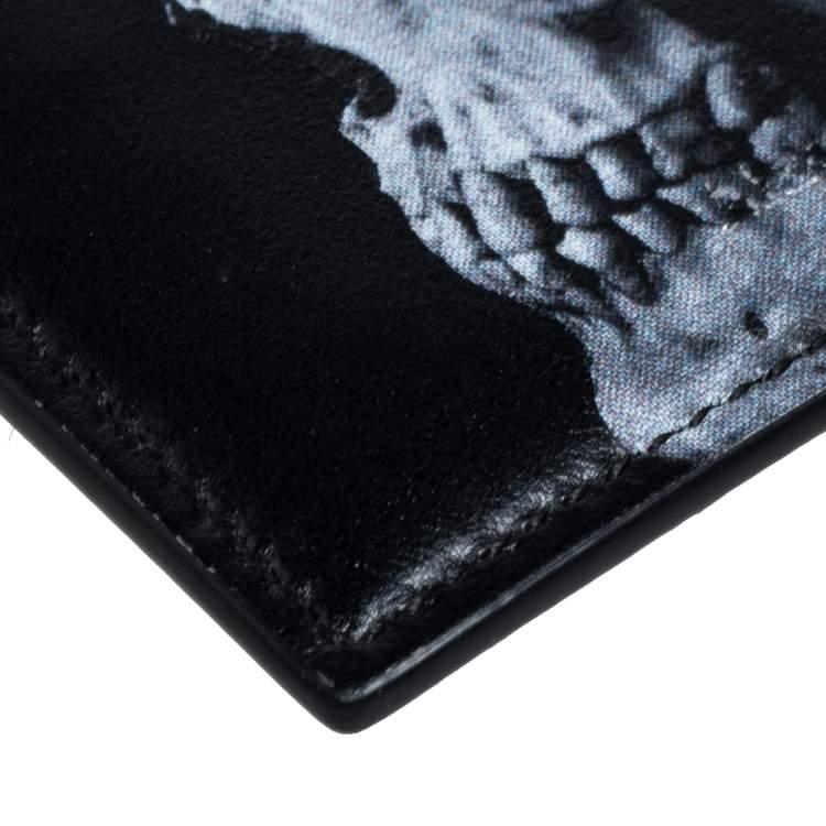 Pre Owned Alexander McQueen Black Leather Skull Print Card Holder