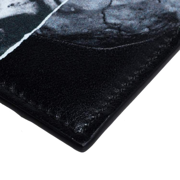 Pre Owned Alexander McQueen Black Leather Skull Print Card Holder