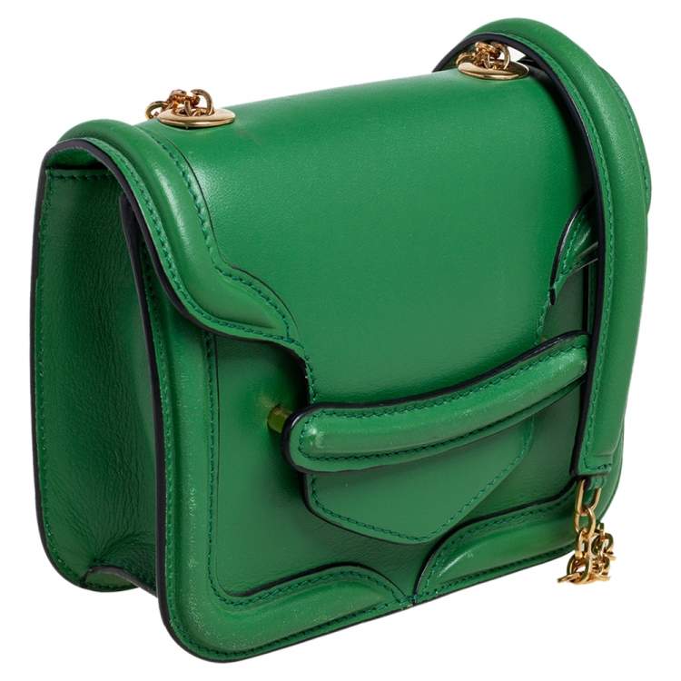 Pre Owned Alexander McQueen Green Leather Mini Heroine Chain Crossbody Bag