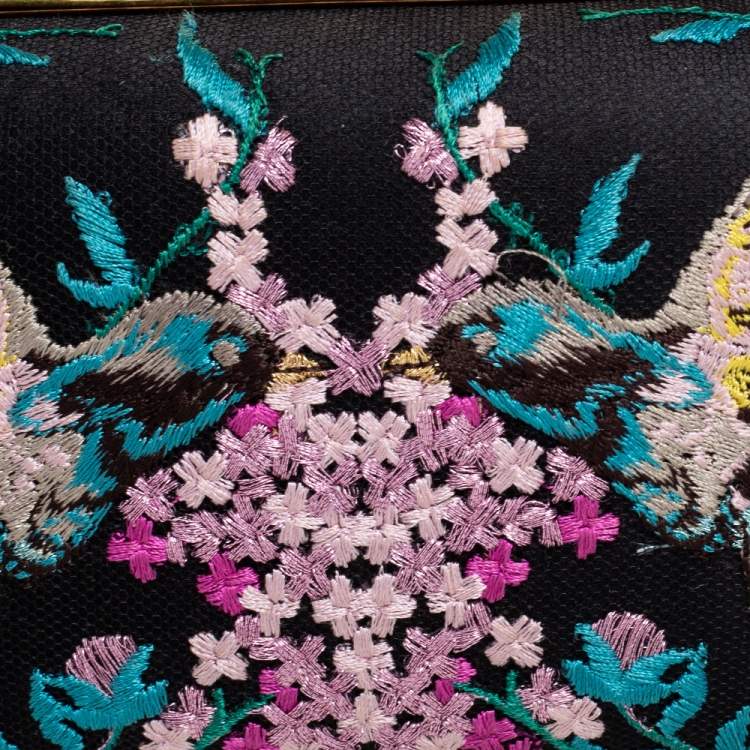 Pre Owned Alexander McQueen Multicolor Silk Embroidered Hummingbird Knuckle Duster Clutch